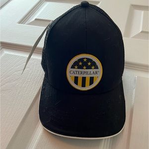 Caterpillar Inc Black Adjustable Hat w/ Black, Yellow White Stars & Stripes Logo